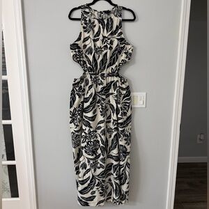 Who What Wear 100% Cotton Black Cream Floral Cutout Maxi Dress XL A1